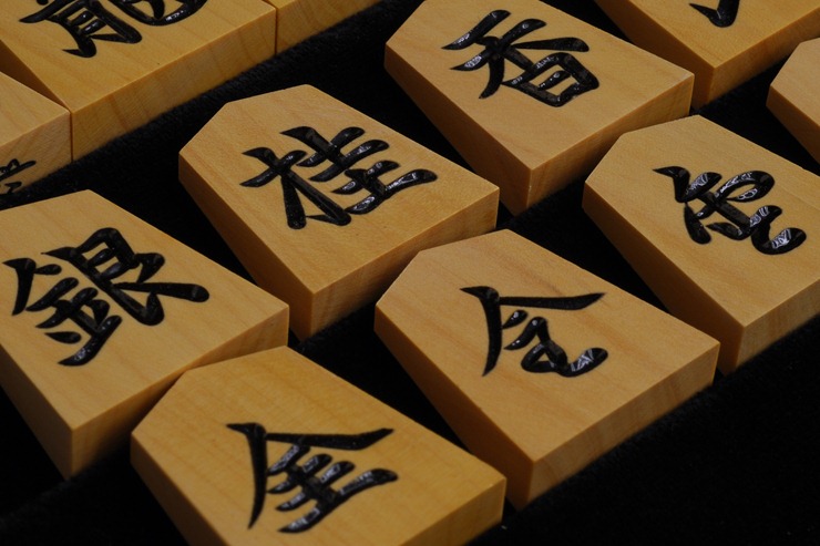 将棋駒 本黄楊 越山作 一字彫
